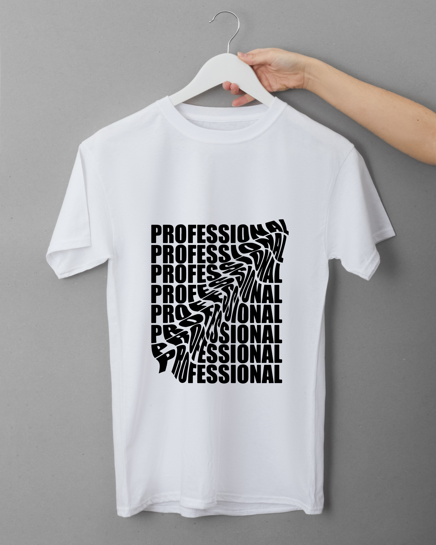 Professional Distortion T-Shirt – White Cotton apparel Unisex Tee (Black Print)
