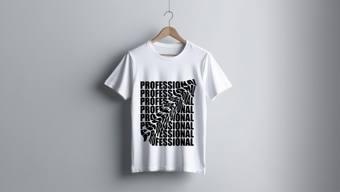 Professional Distortion T-Shirt – White Cotton apparel Unisex Tee (Black Print)