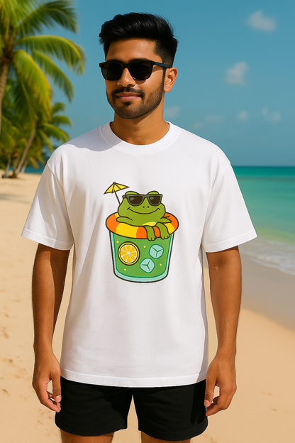 “Chill Frog Sippin’ Tee – Oversized Comfort Edition”