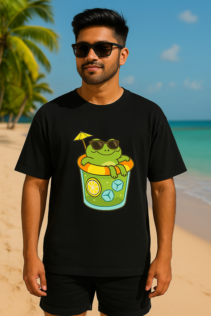 “Chill Frog Sippin’ Tee – Oversized Comfort Edition”