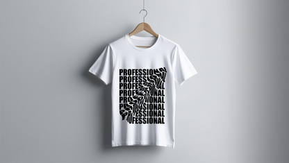 Professional Distortion T-Shirt – White Cotton apparel Unisex Tee (Black Print)