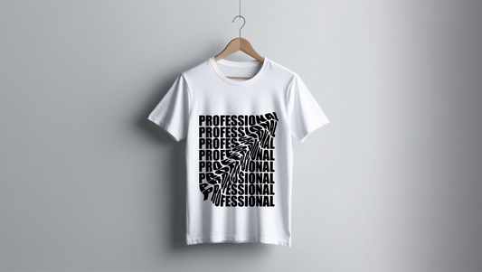 Professional Distortion T-Shirt – White Cotton apparel Unisex Tee (Black Print)
